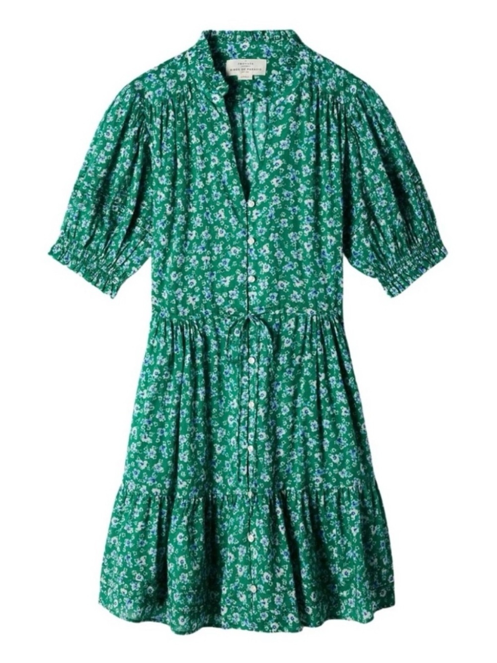 Trovata Phoebe Cotton Floral Puff Sleeve V-Neck Button Up Tie Waist Mini Dress